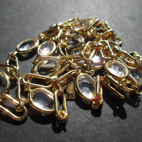 ✨ Vintage SWAROVSKI Swan Mark Chain Bezel Set Clear Oval Crystals Gold Tone 30" - Picture 10 of 11
